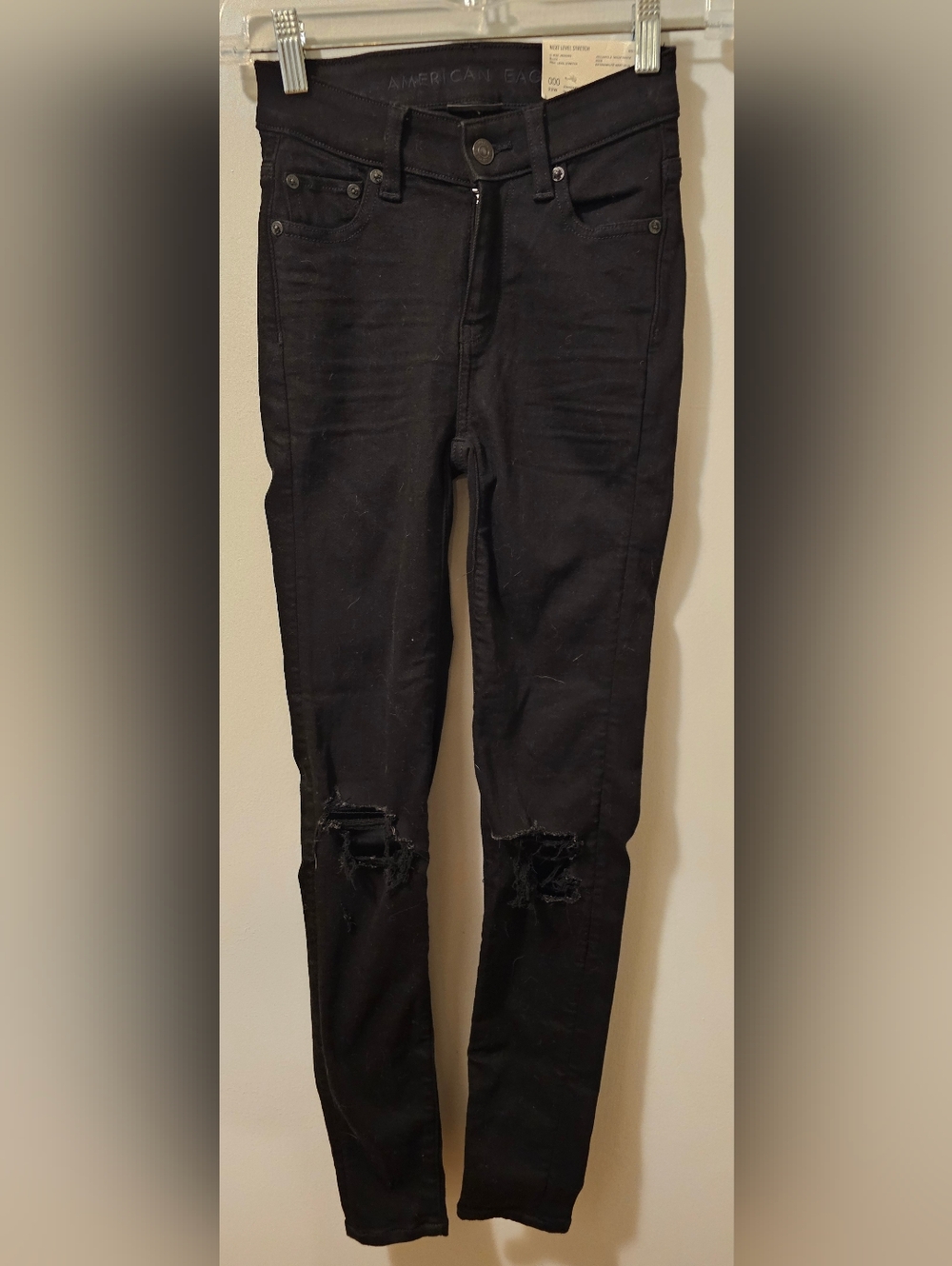 American‎ Eagle Distressed Next Level Stretch Jegging Black Womens Size 000R NWT